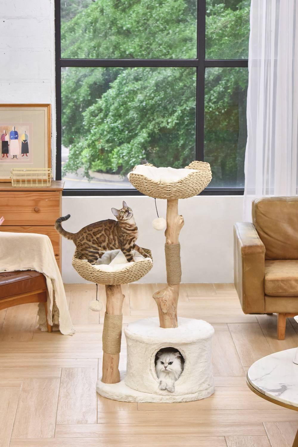 Michu Premium Large Real Wood Cat Tree Spacious Scandinavian Design