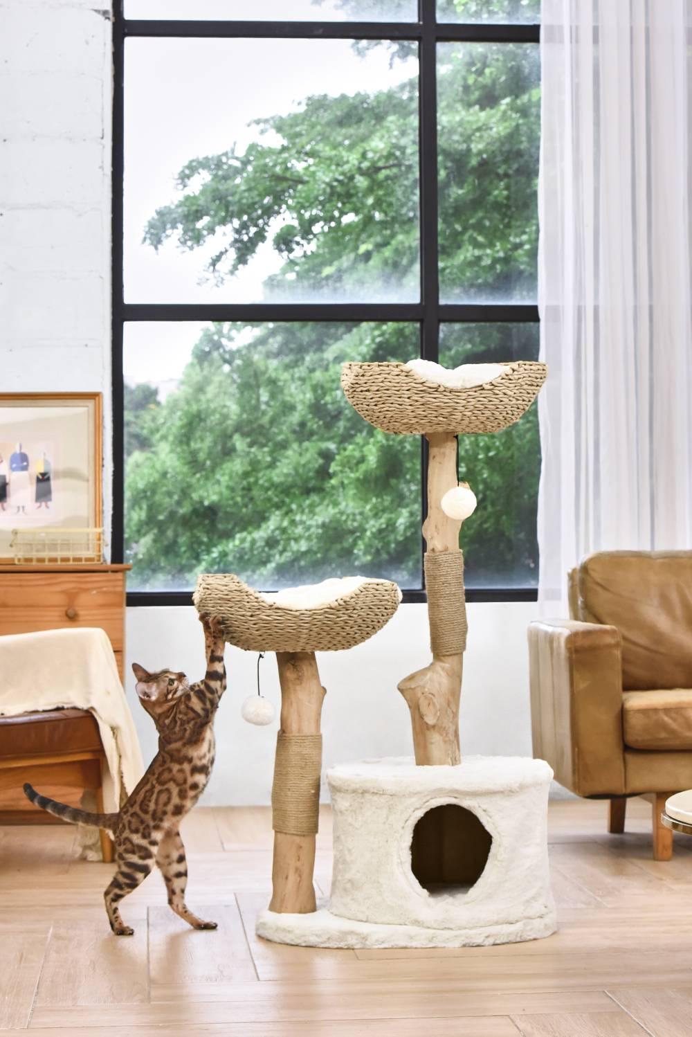 Michu Premium Large Real Wood Cat Tree Spacious Scandinavian Design