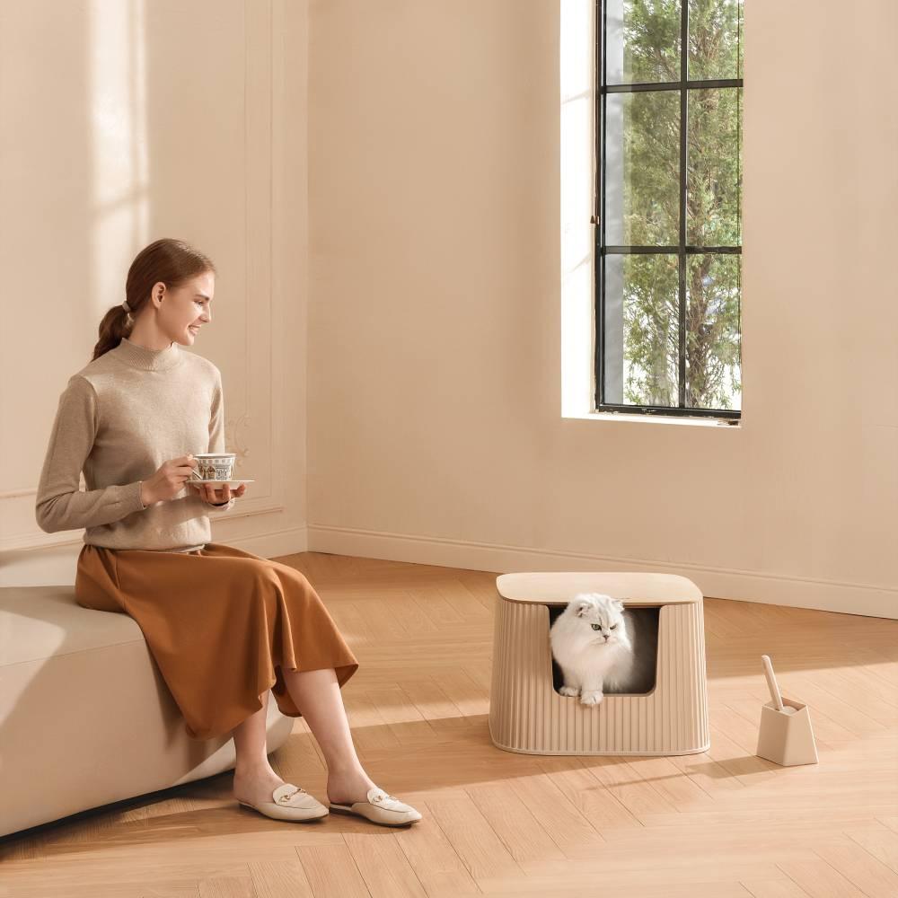 Michu XXL Deluxe Bamboo Cat Litter Box Lid with Storage