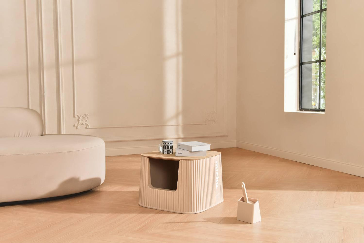 Michu XXL Deluxe Bamboo Cat Litter Box Lid with Storage