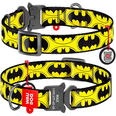 WAUDOG Batman Logo Nylon Collar: Durable, Stylish, Adjustable for Pet Comfort
