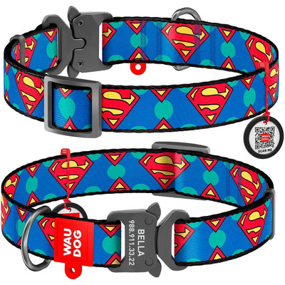 WAUDOG Superman Logo Dog Collar: Durable, Stylish, Iconic for Your Hero Pet