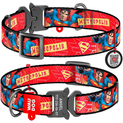 Waudog Superhero Nylon Dog Collar: Durable, Adjustable, Funky Design for Active Pups