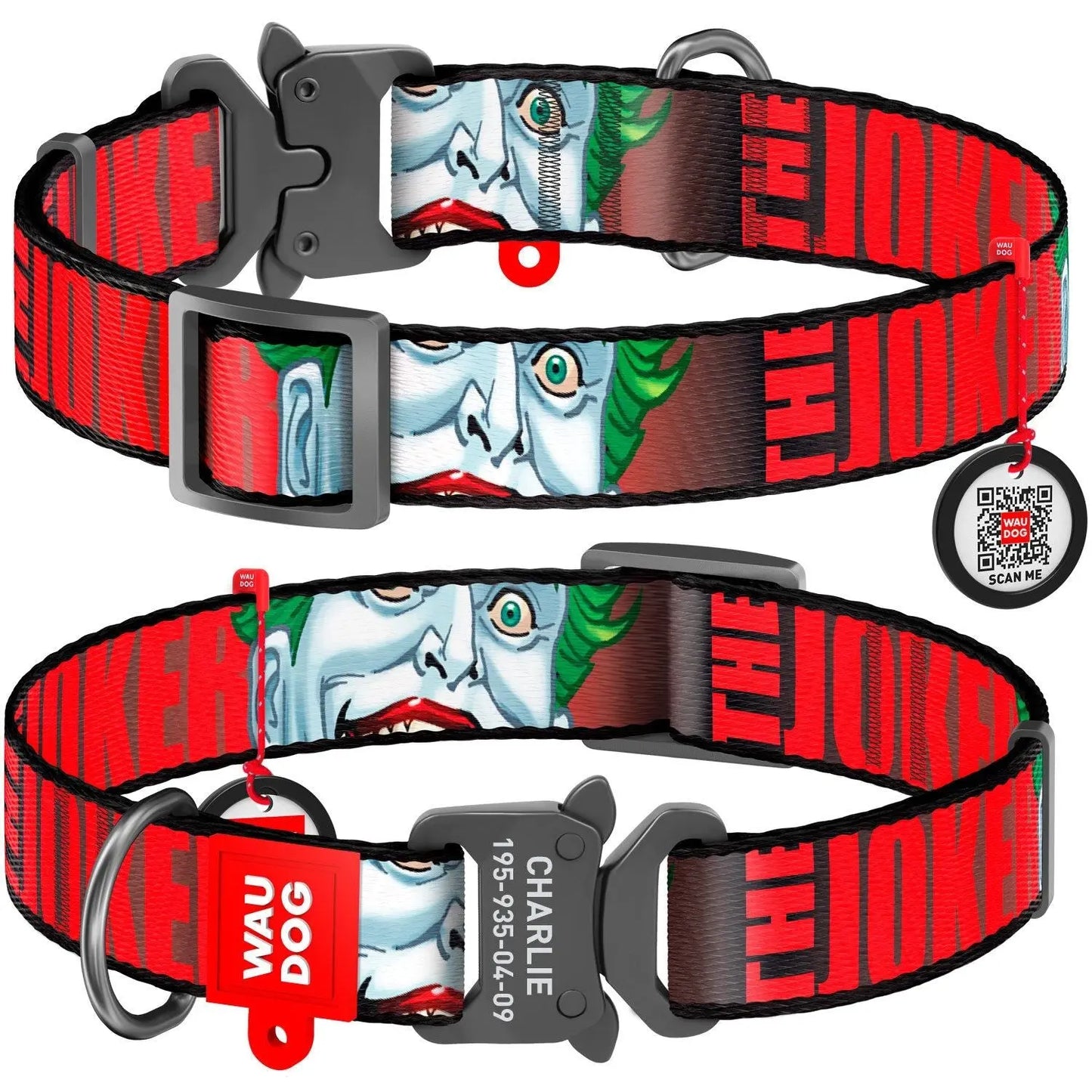 WAUDOG Joker Nylon Dog Collar - Durable, Adjustable, Funky Design for Pets