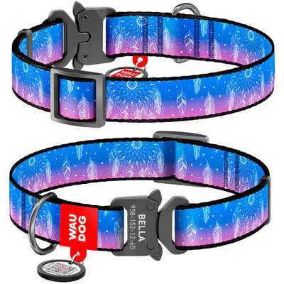 WAUDOG Dreamcatcher Nylon Dog Collar: Durable, Stylish, Adjustable, Comfortable Pet Accessory