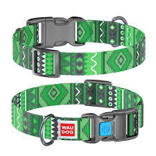 WAUDOG Nylon Collar Etnogreen: Durable, Stylish, Adjustable, Comfortable, Vibrant Pet Accessory