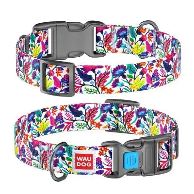 WauDog Nylon Dog Collar: Flowers Design, Durable, Comfortable, Adjustable Fit for Pets