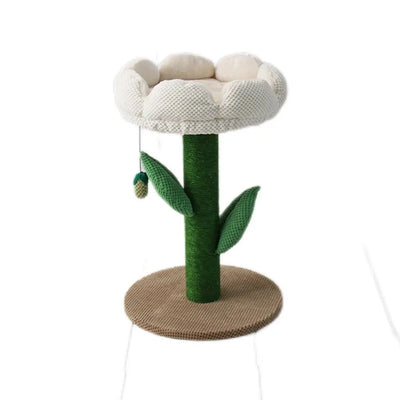 Catio White Camellia Flower Cat Scratching Tree: Multi-Level Play & Rest Tower