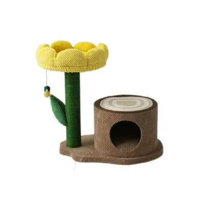 Catio Log Cat House with Yellow Camelia Cat Scratching Tree