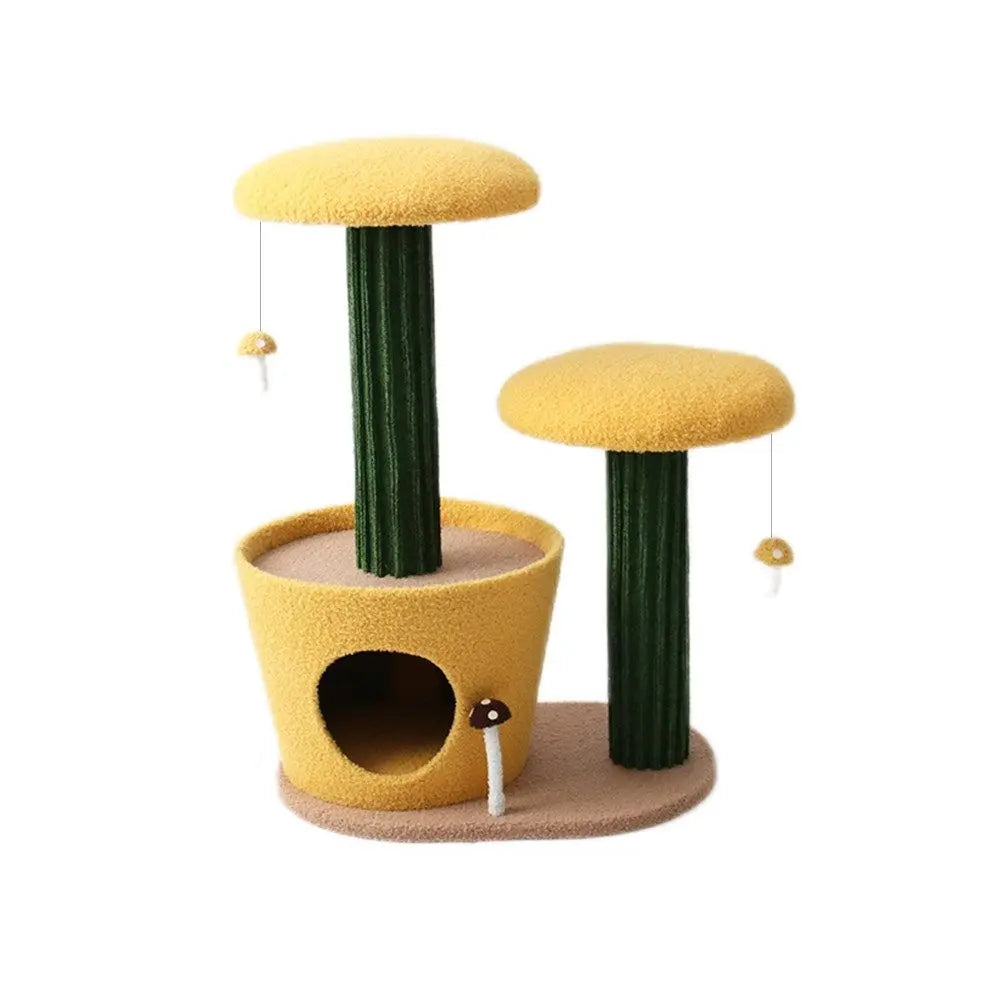Catio 2-Level Yellow Mushroom Cat Scratching Tree: Playful Feline Fun