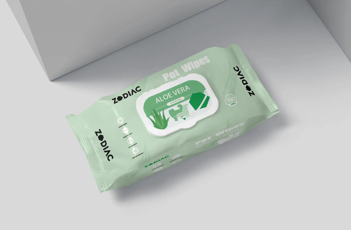 Zodiac Aloe Vera Pet Wipes 100 Pack - Gentle Cleaning for Dogs & Cats