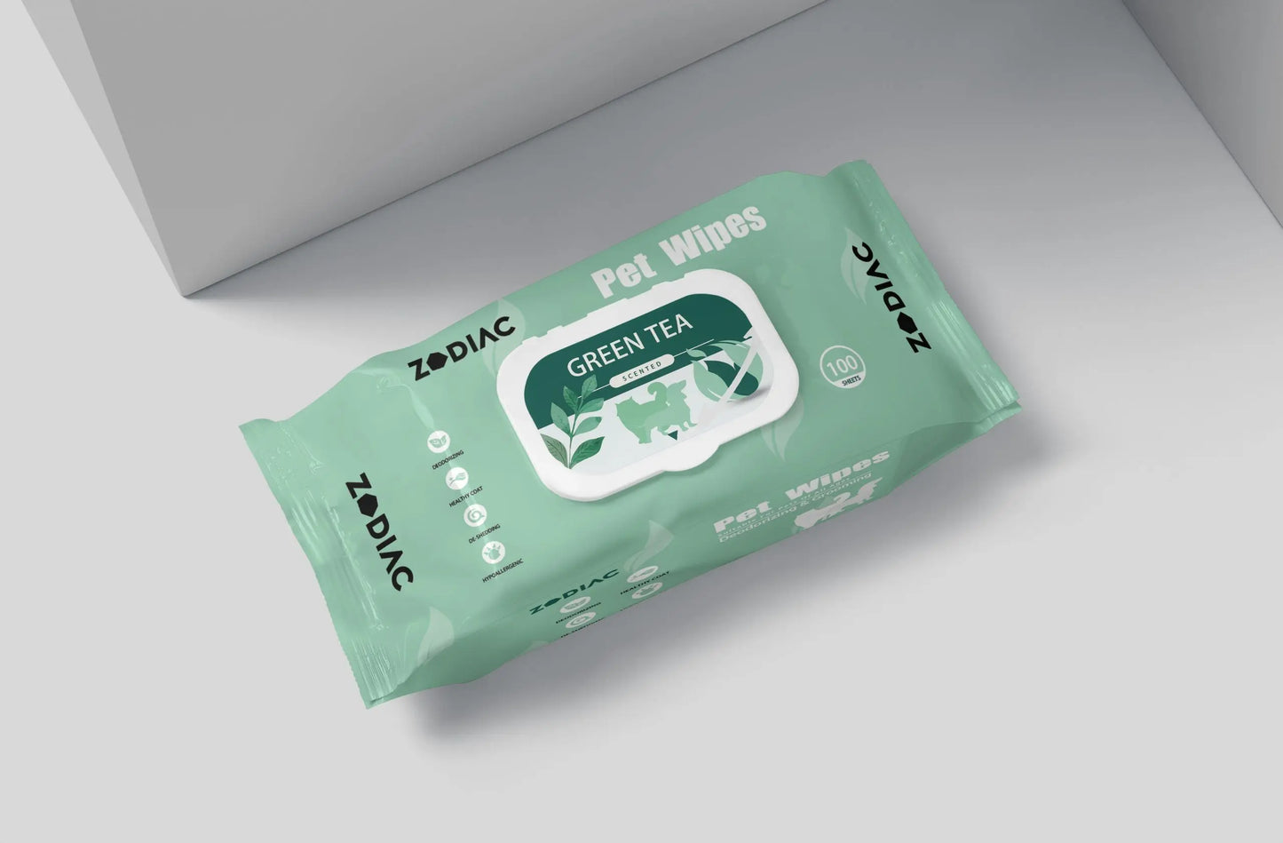 Zodiac Green Tea Pet Wipes: Gentle Cleaning for Cats & Dogs, 100 Count