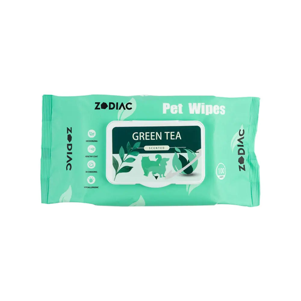 Zodiac Green Tea Pet Wipes: Gentle Cleaning for Cats & Dogs, 100 Count