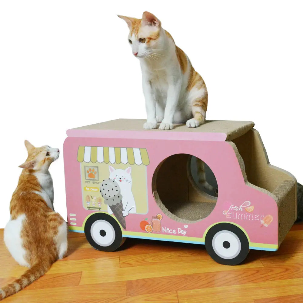 Zodiac Pink Ice Cream Van Cat Scratcher: Fun, Durable, Cardboard Play Toy