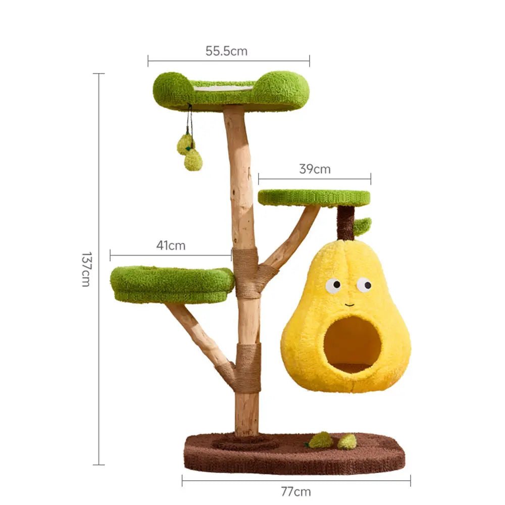 Multi-Level Cat Tree: Pear Hammock, Cozy Cat House, Scratching Posts for Feline Fun