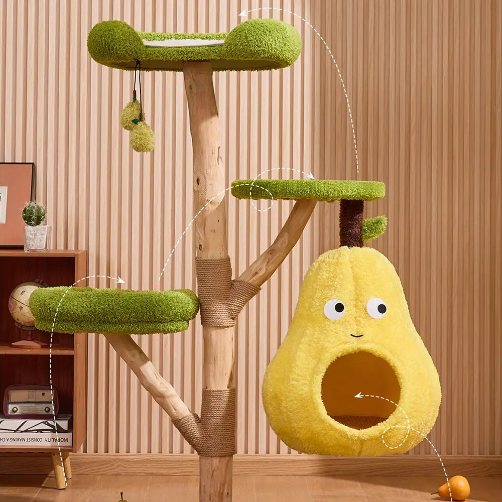 Multi-Level Cat Tree: Pear Hammock, Cozy Cat House, Scratching Posts for Feline Fun