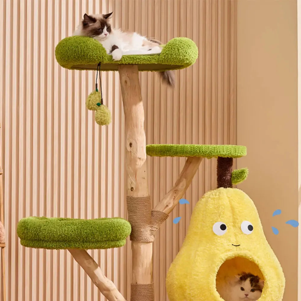 Multi-Level Cat Tree: Pear Hammock, Cozy Cat House, Scratching Posts for Feline Fun