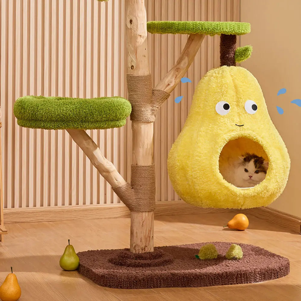 Multi-Level Cat Tree: Pear Hammock, Cozy Cat House, Scratching Posts for Feline Fun