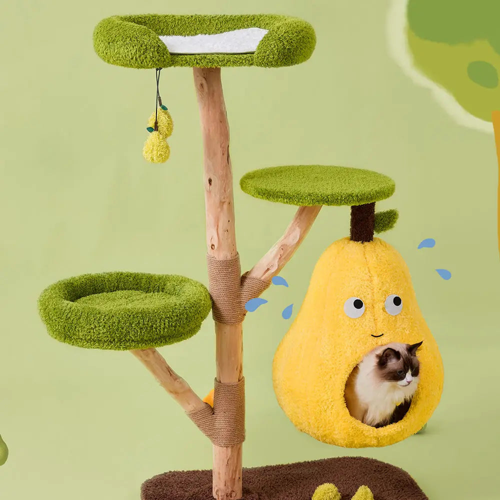 Multi-Level Cat Tree: Pear Hammock, Cozy Cat House, Scratching Posts for Feline Fun