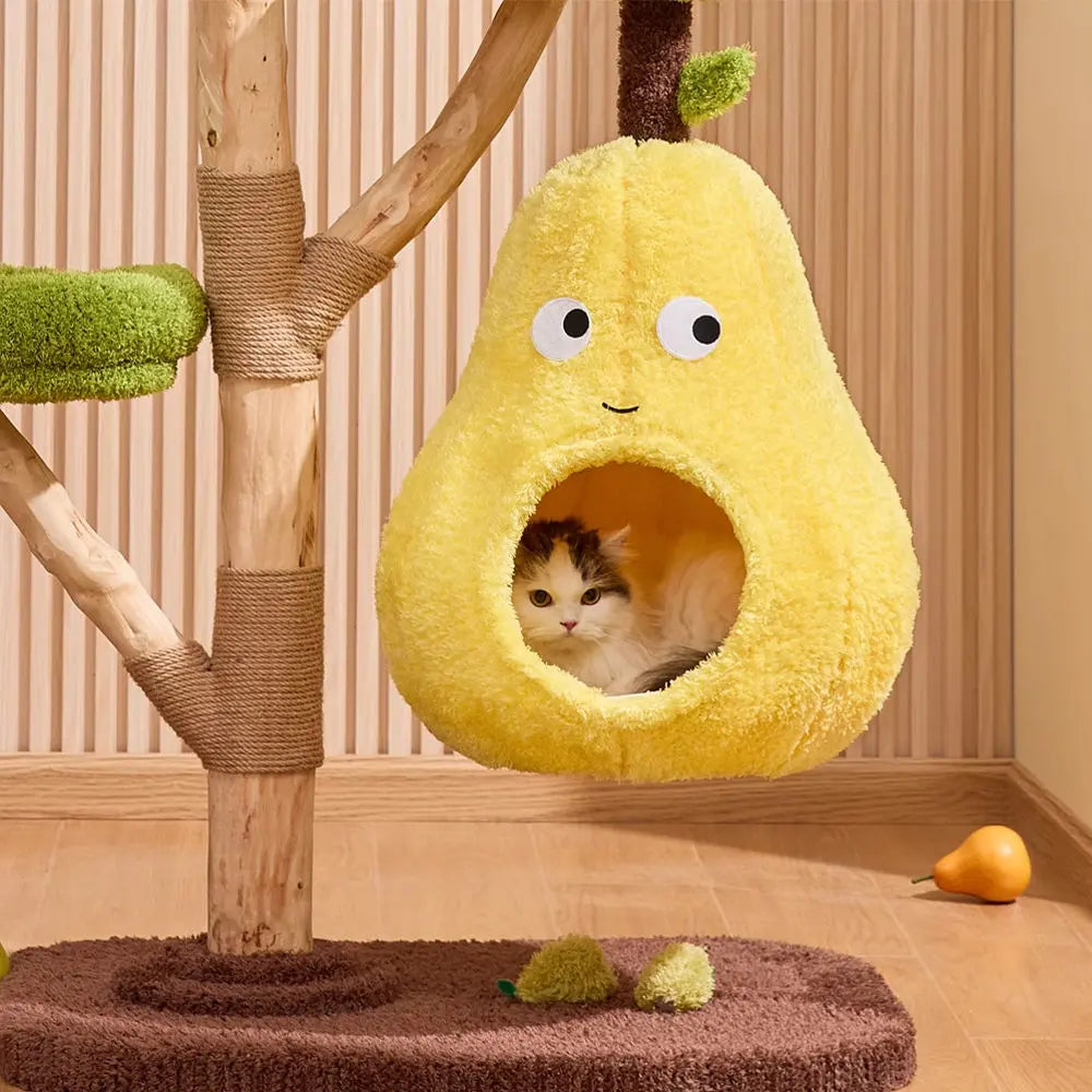 Multi-Level Cat Tree: Pear Hammock, Cozy Cat House, Scratching Posts for Feline Fun