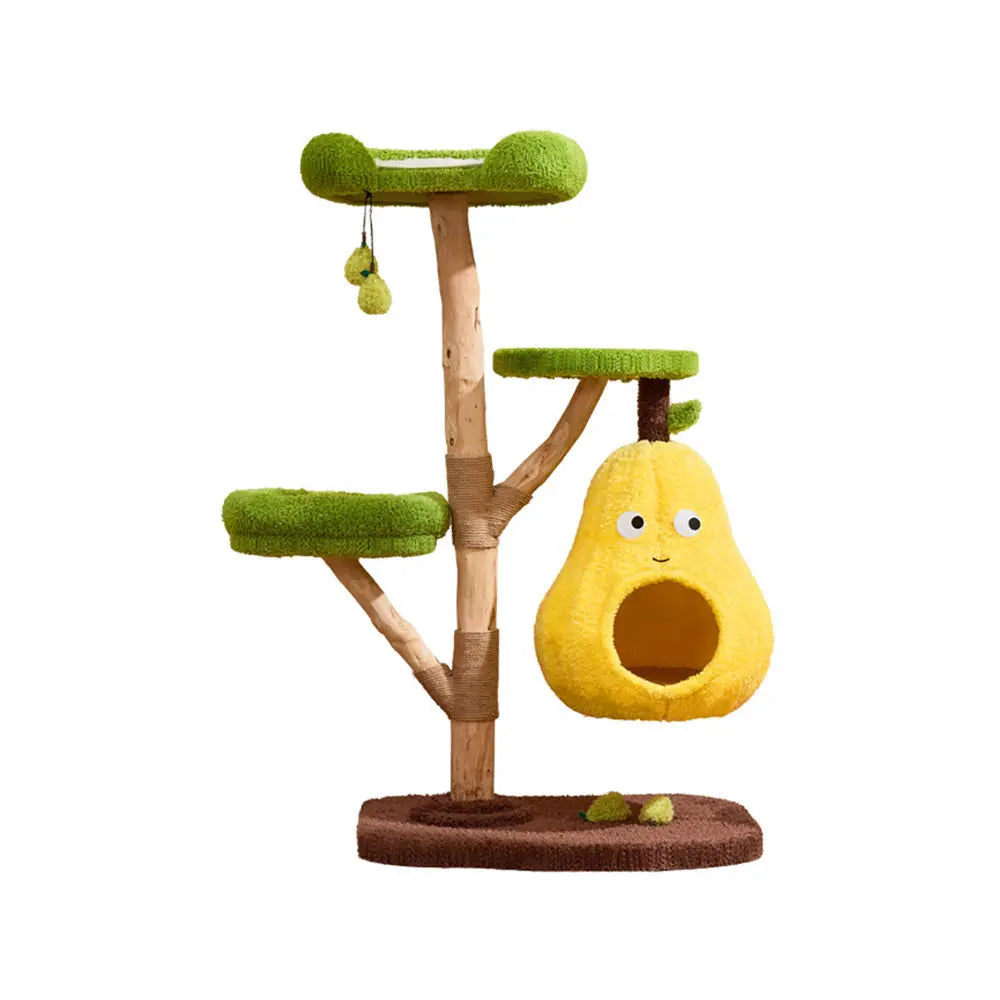 Multi-Level Cat Tree: Pear Hammock, Cozy Cat House, Scratching Posts for Feline Fun