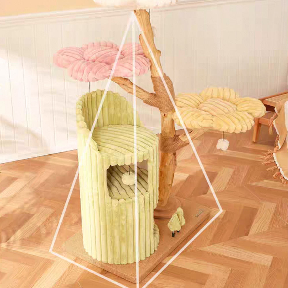 Three-Level Flower Shaped Cat Tree with Cozy House for Playful Felines