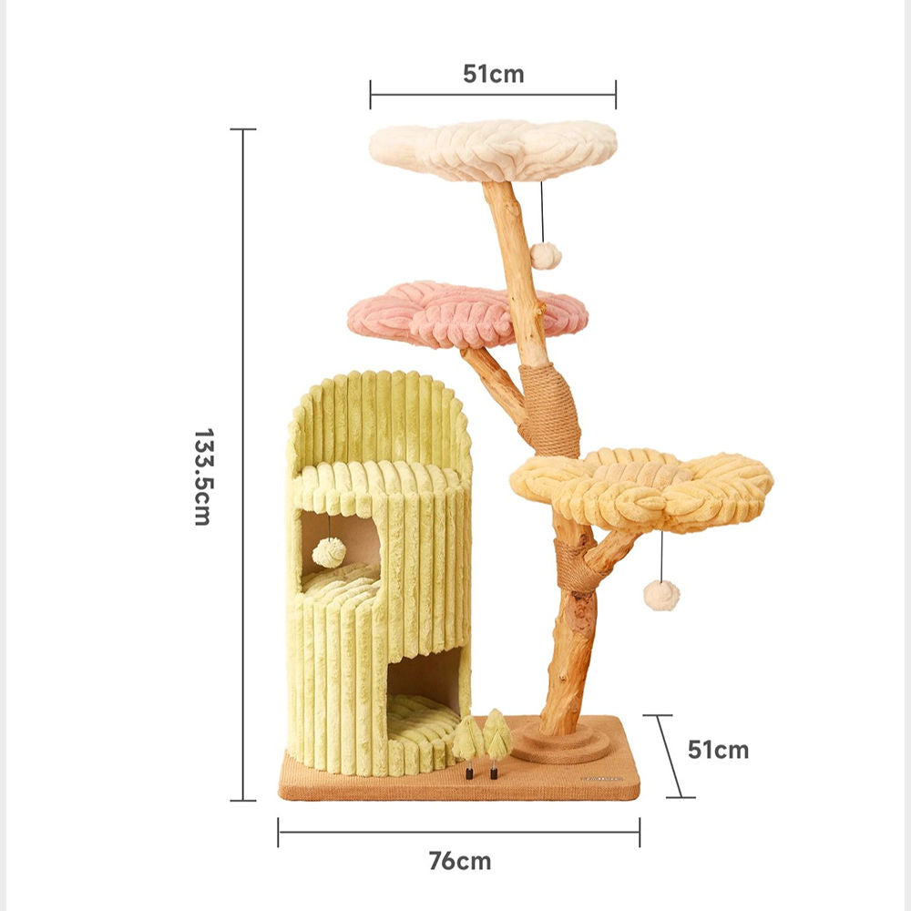 Three-Level Flower Shaped Cat Tree with Cozy House for Playful Felines