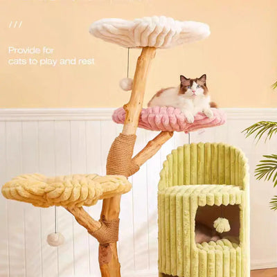 Three-Level Flower Shaped Cat Tree with Cozy House for Playful Felines