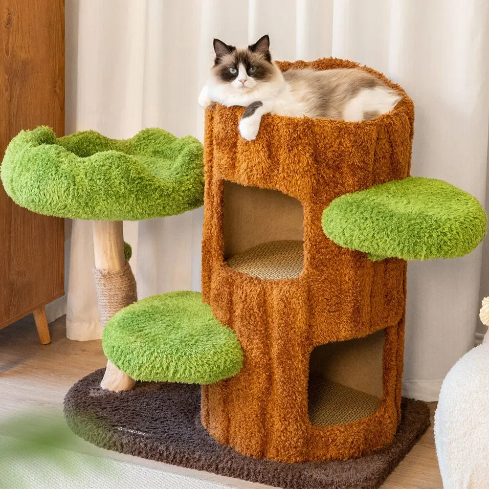 CMisstree Two-Level Tree Hollow Solid Wood Cat Tree for Playful Felines