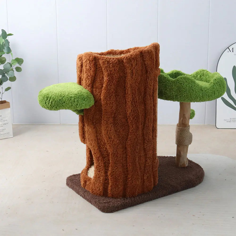 CMisstree Two-Level Tree Hollow Solid Wood Cat Tree for Playful Felines