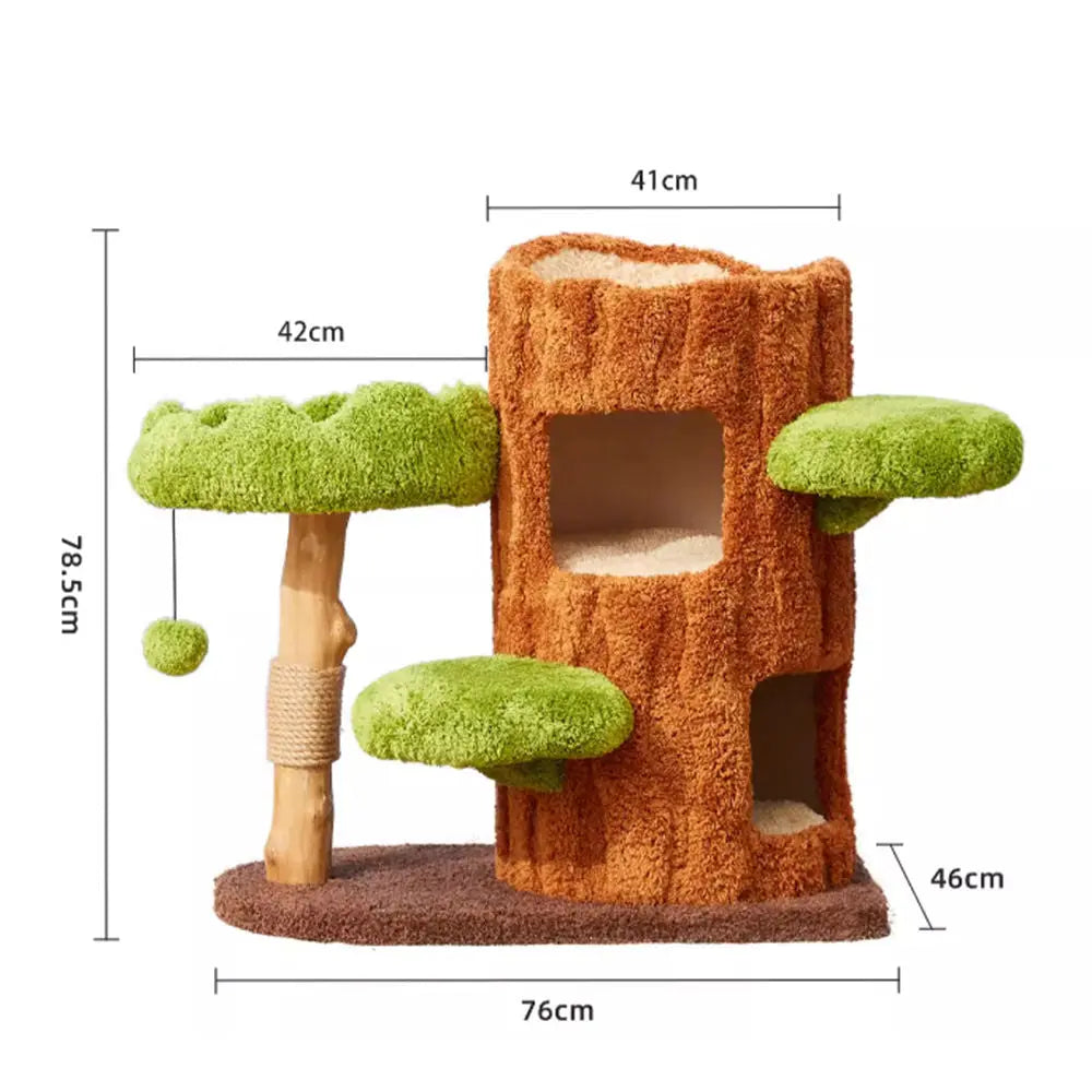 CMisstree Two-Level Tree Hollow Solid Wood Cat Tree for Playful Felines