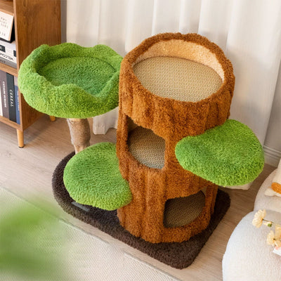 CMisstree Two-Level Tree Hollow Solid Wood Cat Tree for Playful Felines