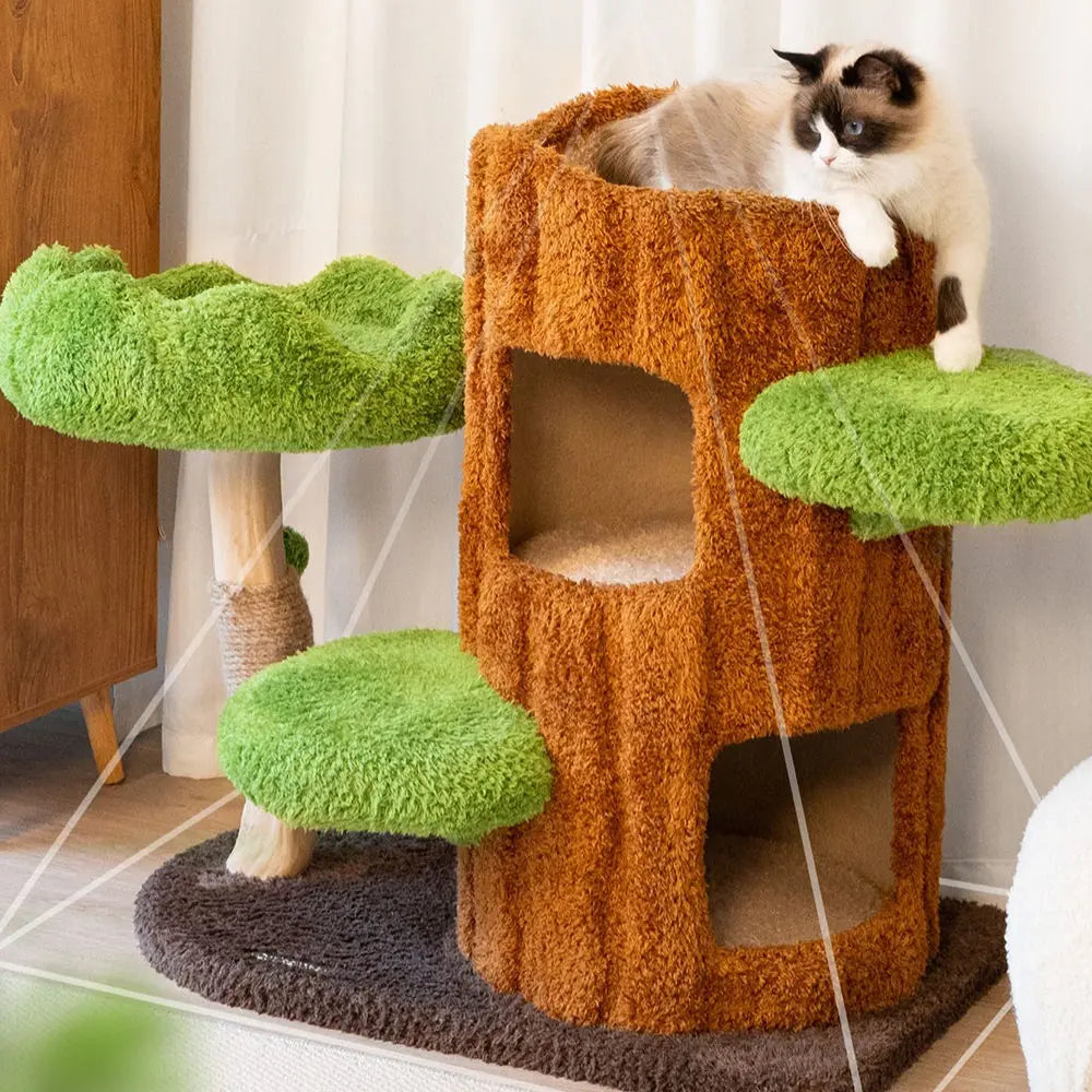 CMisstree Two-Level Tree Hollow Solid Wood Cat Tree for Playful Felines