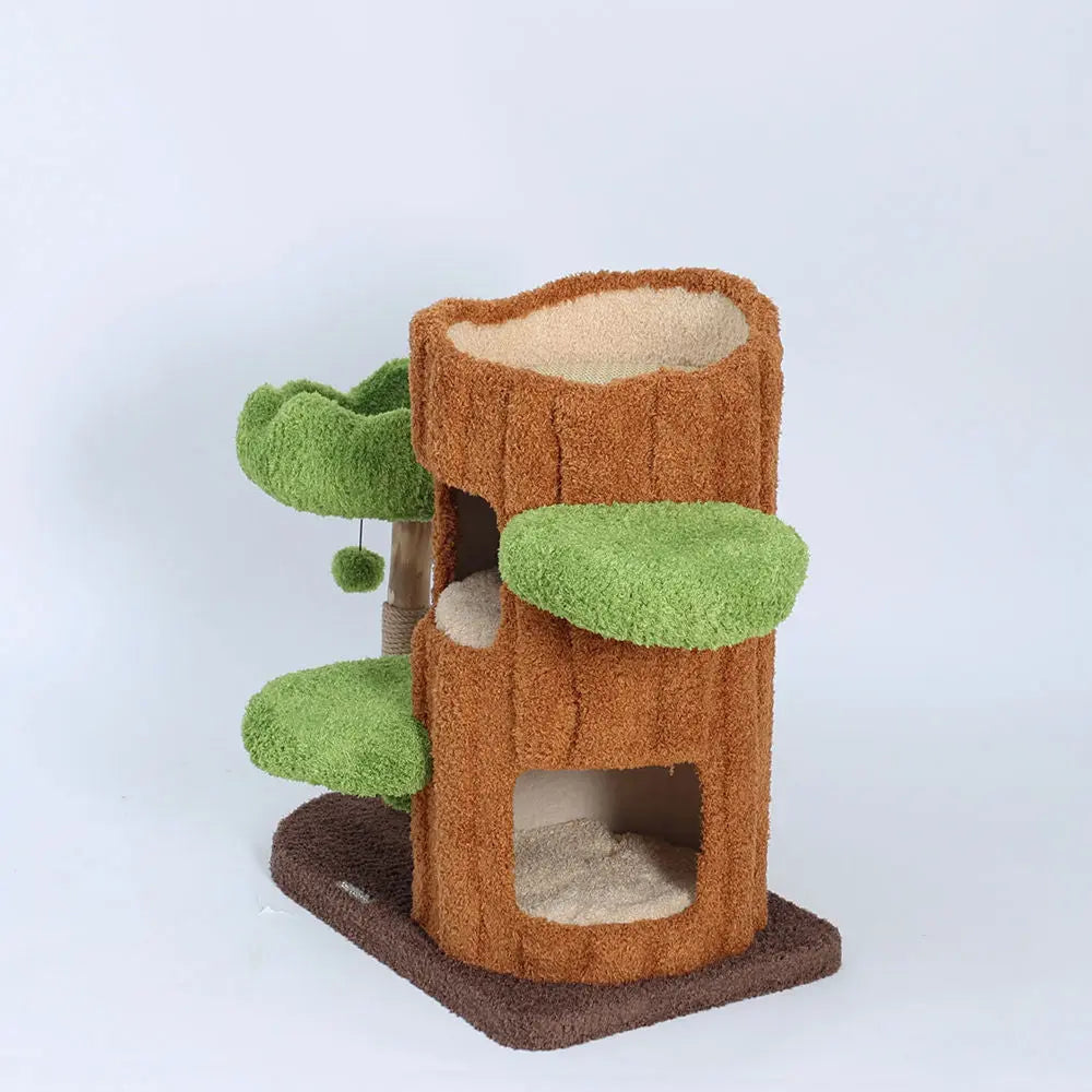 CMisstree Two-Level Tree Hollow Solid Wood Cat Tree for Playful Felines