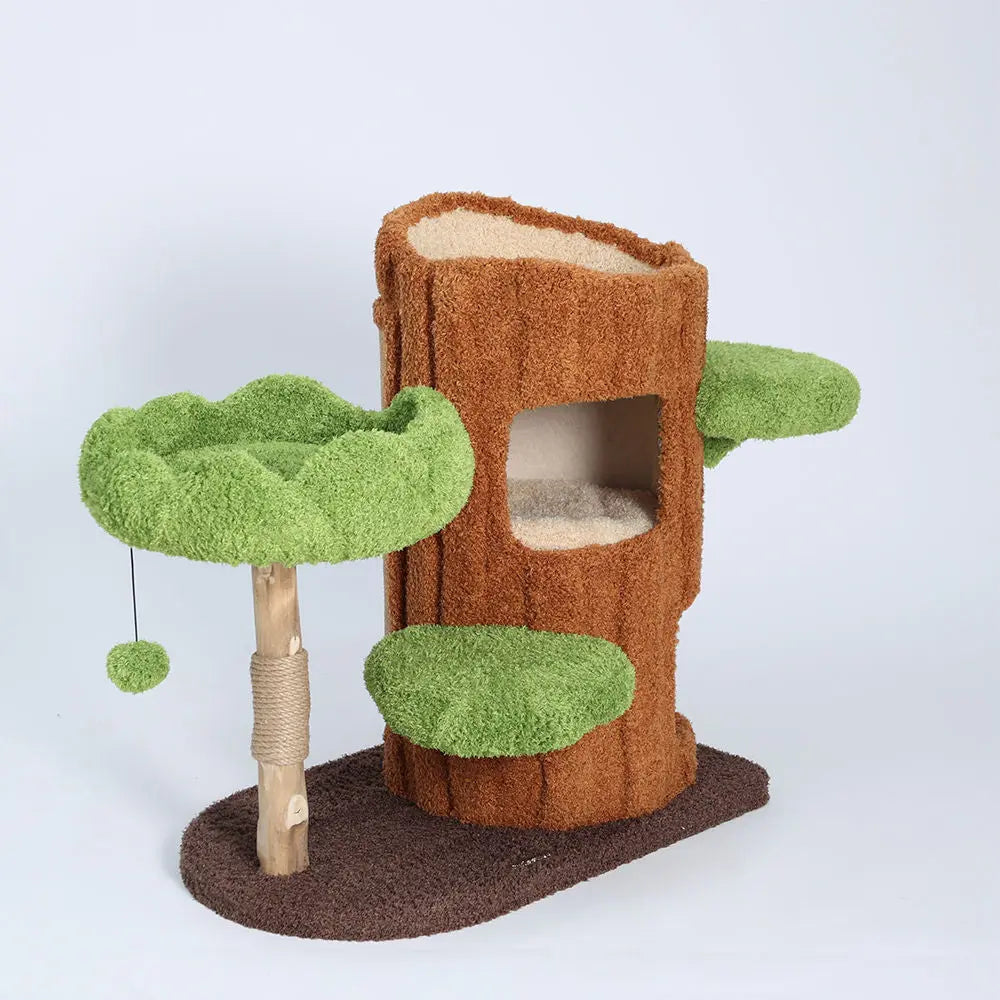 CMisstree Two-Level Tree Hollow Solid Wood Cat Tree for Playful Felines