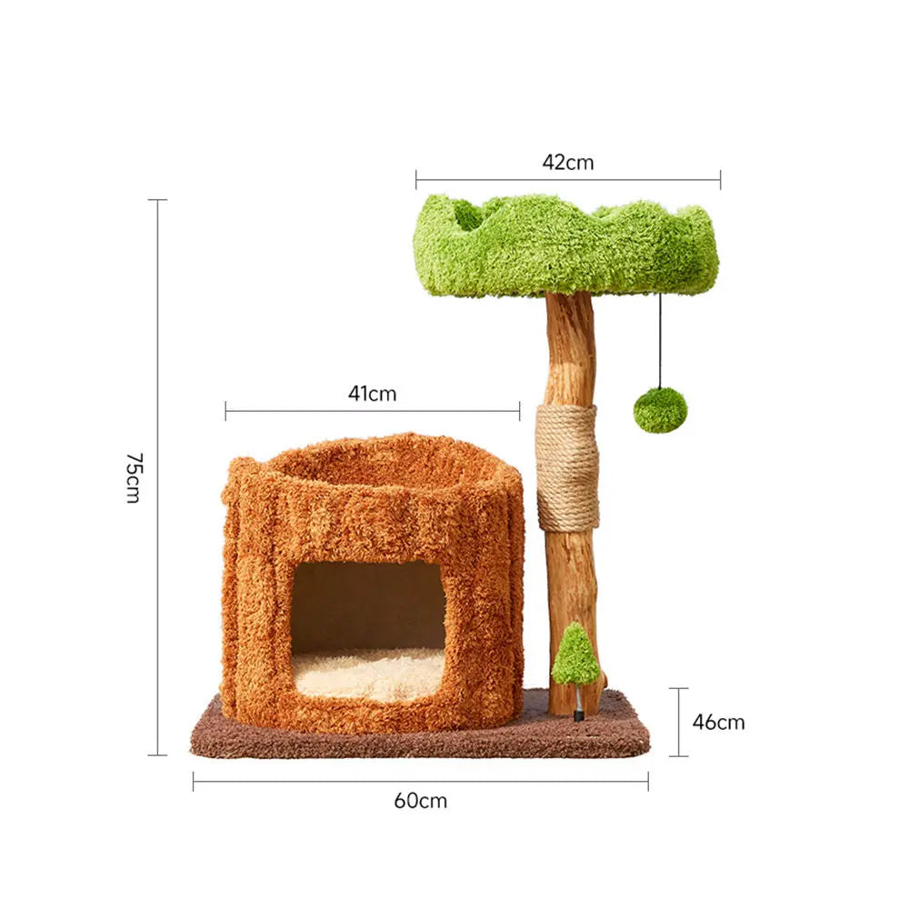CMISSTREE Single-Level Tree Hollow Solid Wood Cat Tree - Sturdy & Durable