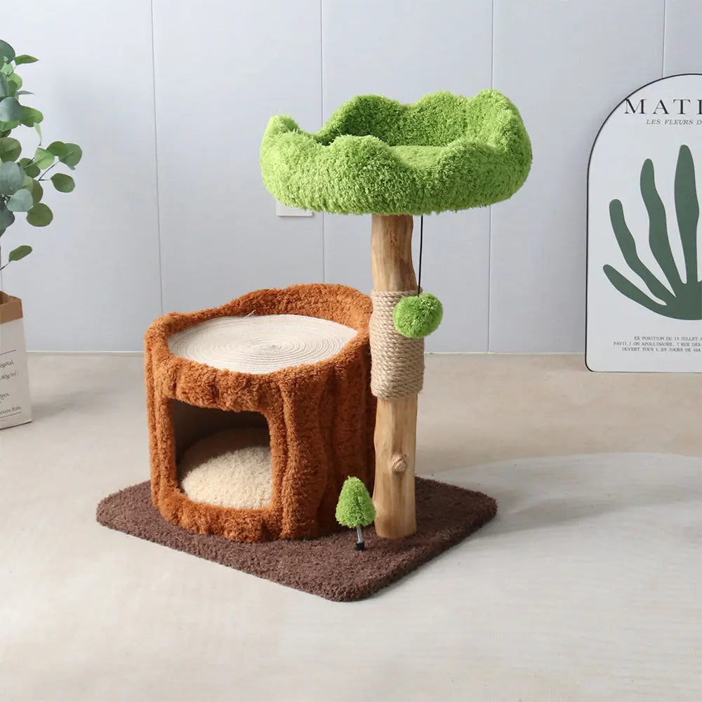 CMISSTREE Single-Level Tree Hollow Solid Wood Cat Tree - Sturdy & Durable