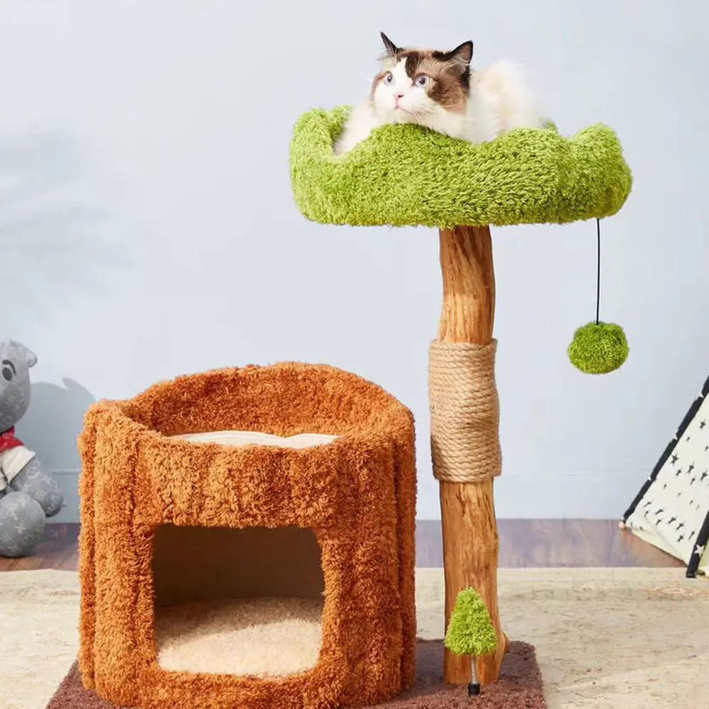 CMISSTREE Single-Level Tree Hollow Solid Wood Cat Tree - Sturdy & Durable