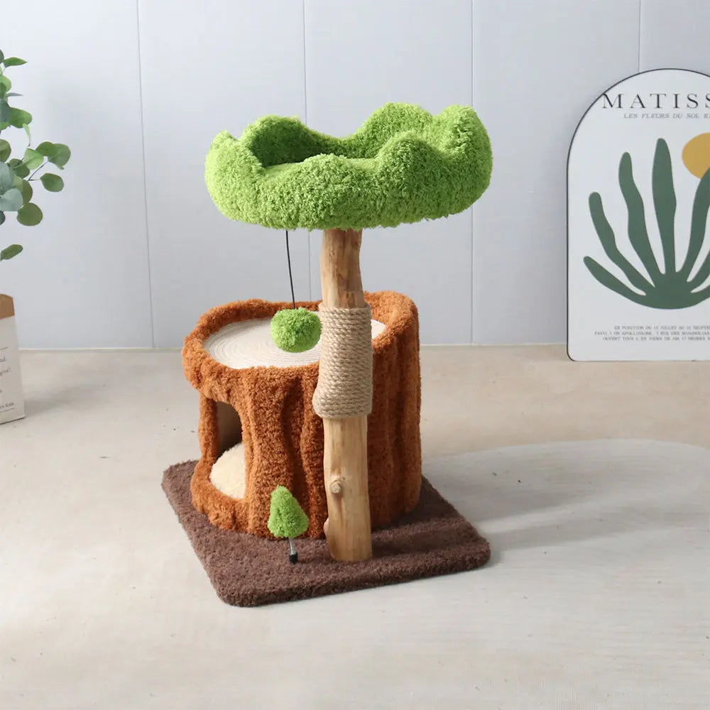 CMISSTREE Single-Level Tree Hollow Solid Wood Cat Tree - Sturdy & Durable