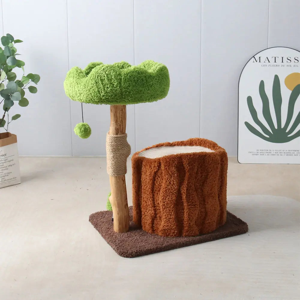 CMISSTREE Single-Level Tree Hollow Solid Wood Cat Tree - Sturdy & Durable