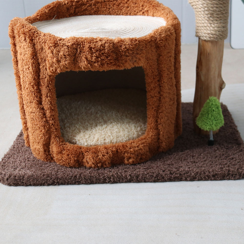 CMISSTREE Single-Level Tree Hollow Solid Wood Cat Tree - Sturdy & Durable