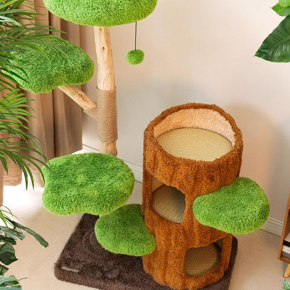 Multi-Level Solid Wood Cat Tree: Five Tier Tree Hollow Climbing Tower