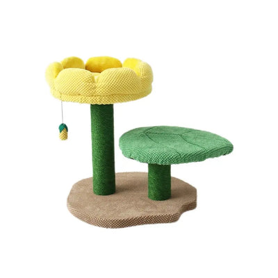 Yellow Camelia Flower Cat Scratching Tree: 2-Level Catio Tower