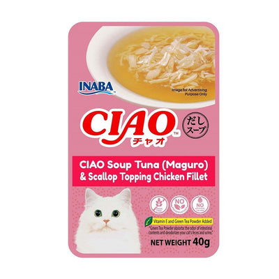 CIAO Tuna Maguro & Scallop Topping Chicken Fillet Soup for Cats 40g