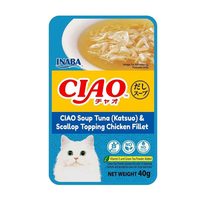 CIAO Soup Tuna, Katsuo, Scallop Topping & Chicken Fillet Wet Cat Food