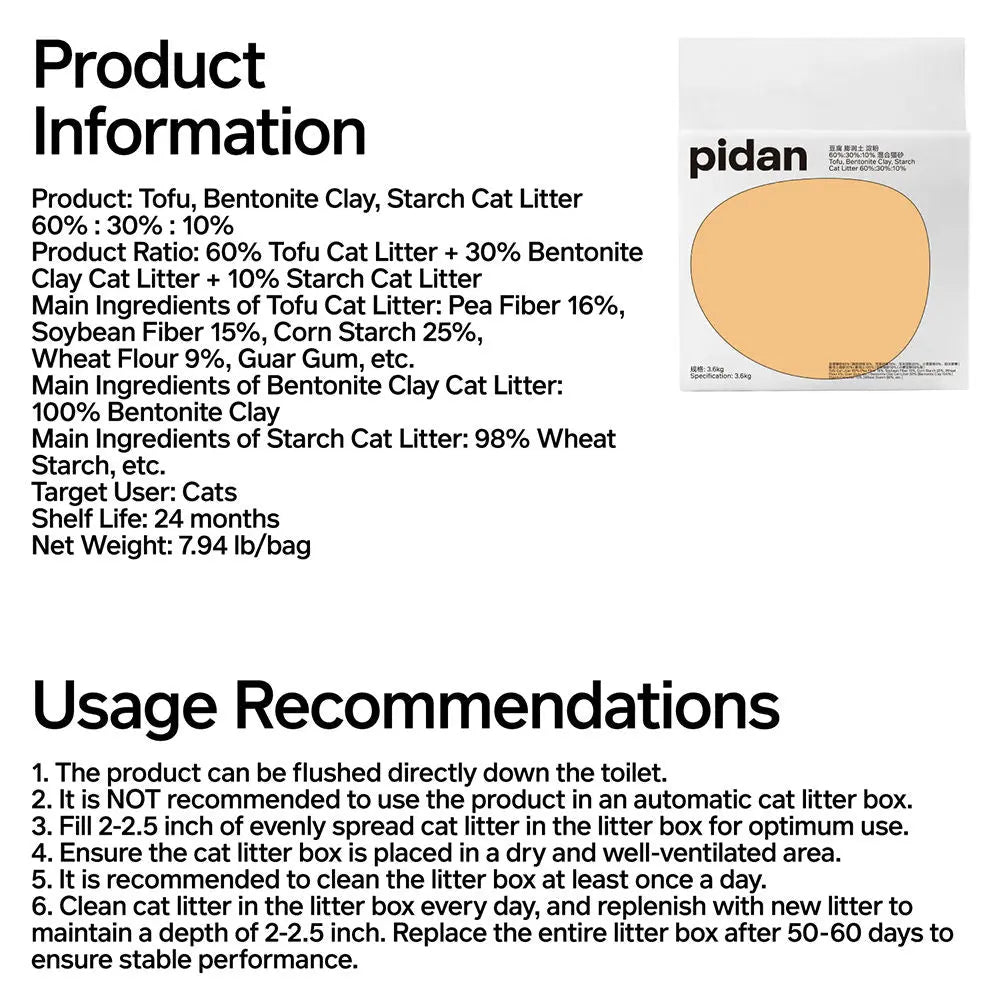 Pidan Composite Cat Litter 7L: Odour-Control Tofu, Bentonite & Starch Blend