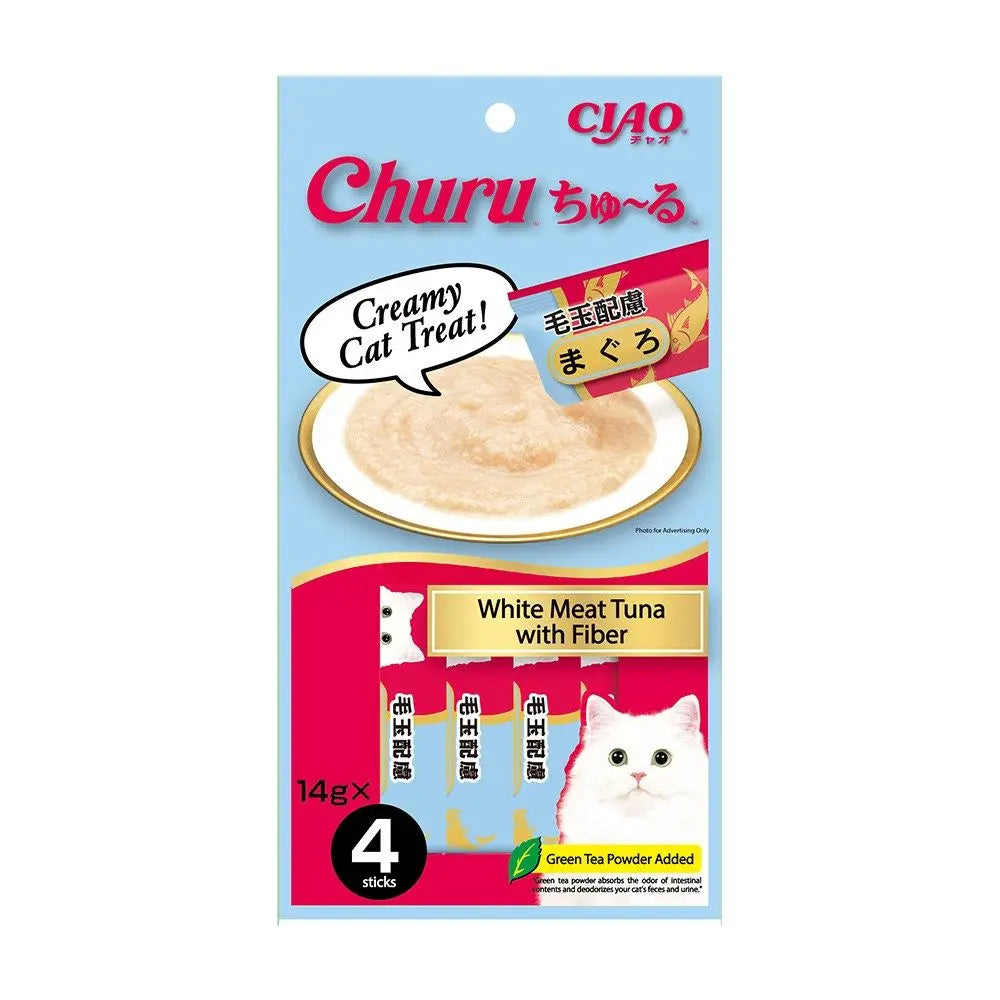 CIAO Churu Puree Cat Wet Treat: White Meat Tuna with Fibre Hairball Control