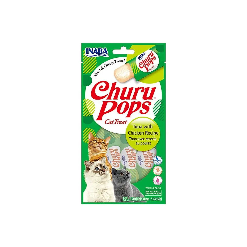 Inaba Churu Pops Tuna with Chicken Recipe, Hydrating Wet Treat for Cats