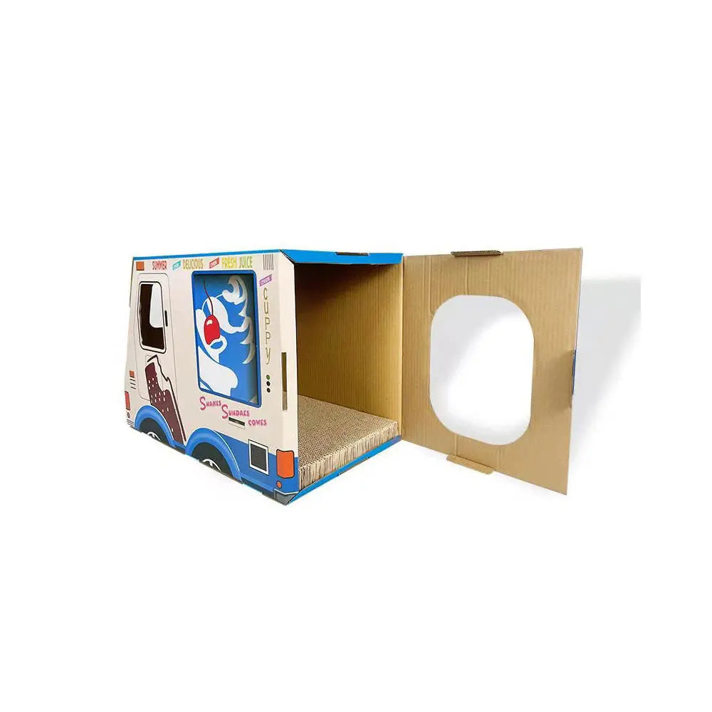 Zodiac Cat Scratcher Ice Cream Van Blue: Fun, Durable, Cardboard Play Toy