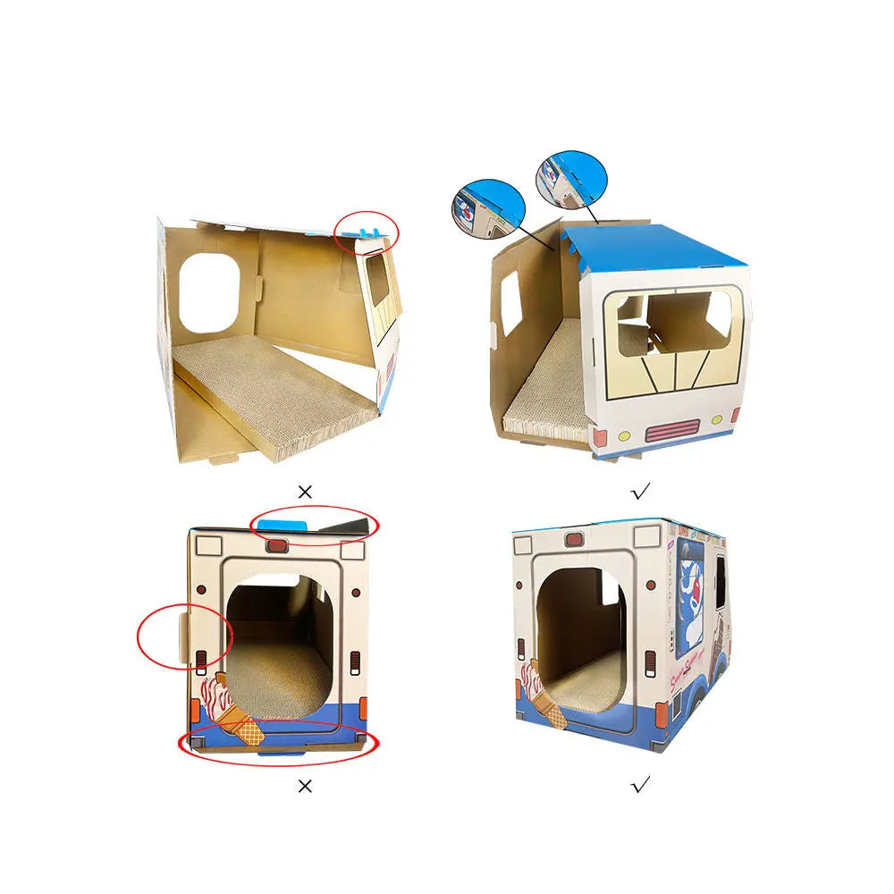 Zodiac Cat Scratcher Ice Cream Van Blue: Fun, Durable, Cardboard Play Toy